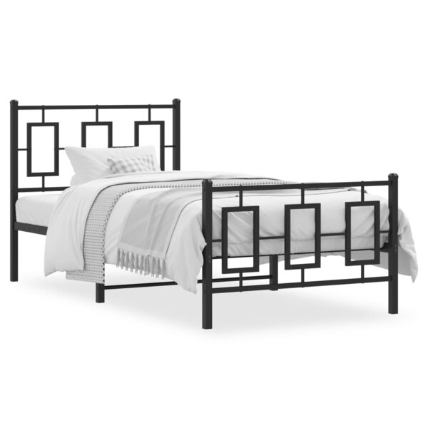 vidaXL Cadre de lit métal avec tête de lit/pied de lit noir 90x190 cm