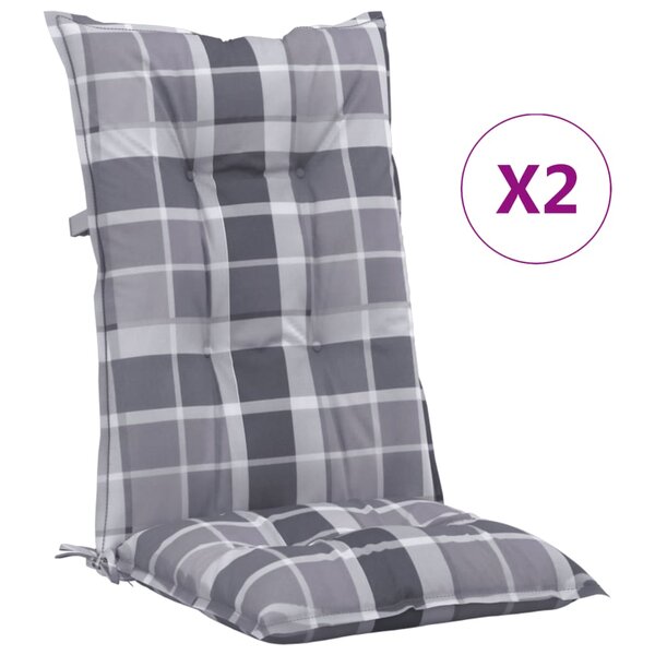 vidaXL Coussins de chaise jardin à dossier haut lot de 2 carreaux gris