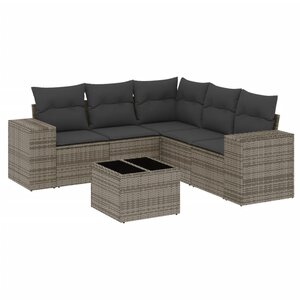 vidaXL Salon de jardin 6 Pièces avec coussins gris résine tressée
