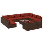 vidaXL Salon de jardin 12 Pièces avec coussins Marron Résine tressée