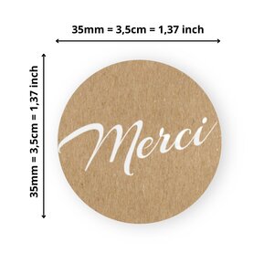 140 Etiquettes Merci Rondes Autocollantes - Ø 35 mm - Papier Recyclé - Effet Kraft - 4 Planches A4 de Stickers Remerciements pour Mariage  Artisanat et Fêtes