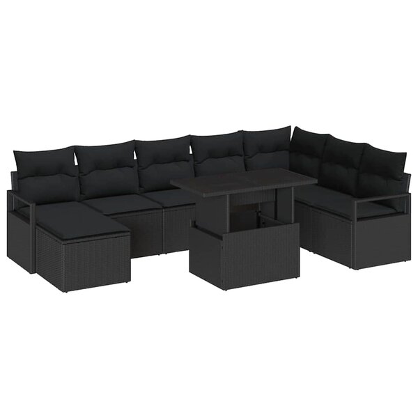 vidaXL Ensemble de canapé de jardin avec coussin 9 Pièces Noir