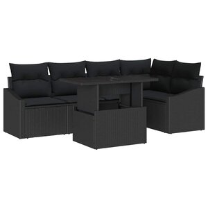 vidaXL Ensemble de canapé de jardin avec coussin 6 Pièces Noir polyrotin