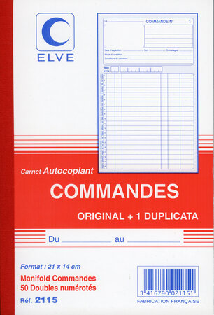Manifold COMMANDES 210 x 140 mm 50 Feuillets Dupli ELVE