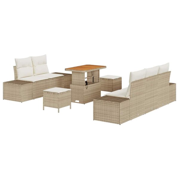 vidaXL Ensemble de canapé de jardin 8 Pièces Beige Poly rotin