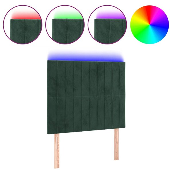 vidaXL Tête de lit à LED Vert foncé 90x5x118/128 cm Velours