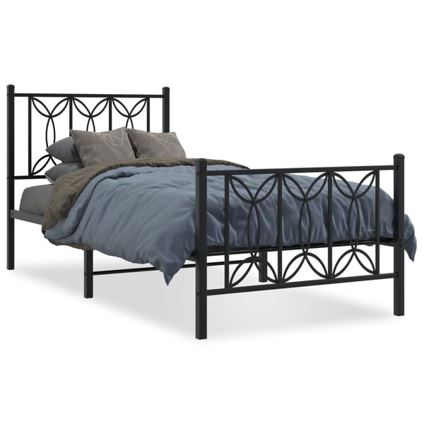 vidaXL Cadre de lit métal sans matelas avec pied de lit noir 90x190 cm