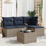 vidaXL Salon de jardin 5 Pièces avec coussins gris résine tressée