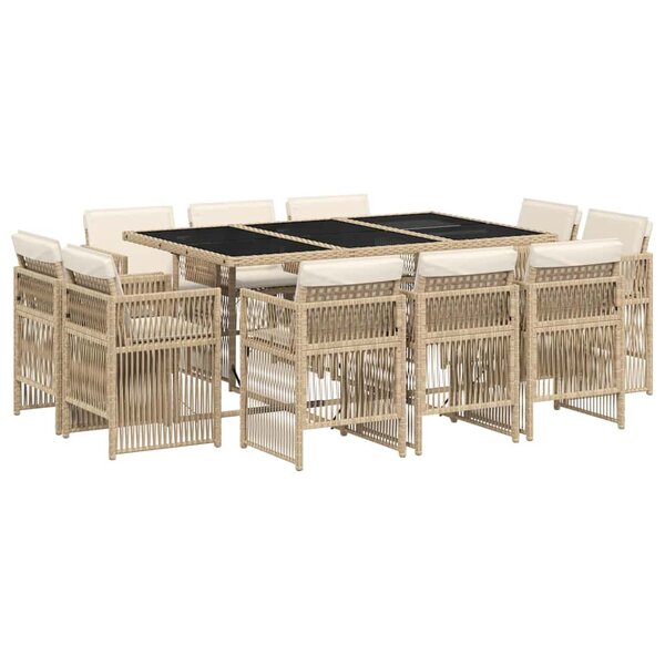 vidaXL Ensemble à manger de jardin et coussins 11 Pièces beige poly rotin