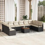 vidaXL Ensemble de canapé de jardin 11 Pièces Noir Poly rotin