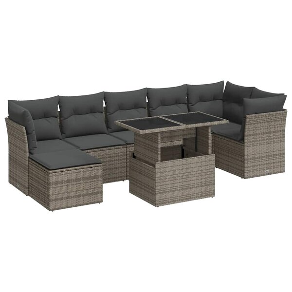 vidaXL Salon de jardin 8 Pièces avec coussins gris résine tressée
