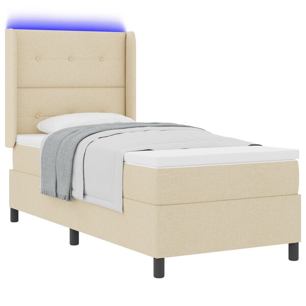 Lit Box Spring vidaXL avec Matelas & LED Crème 90x200 cm Tissu
