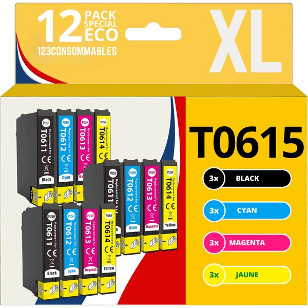 123CONSOMMABLES - T0615 - Cartouches compatible avec Epson T0615 T0611 T0612 T0613 T0614 pour Stylus D120 D78 D92 DX4000 DX8000 SX110 SX200