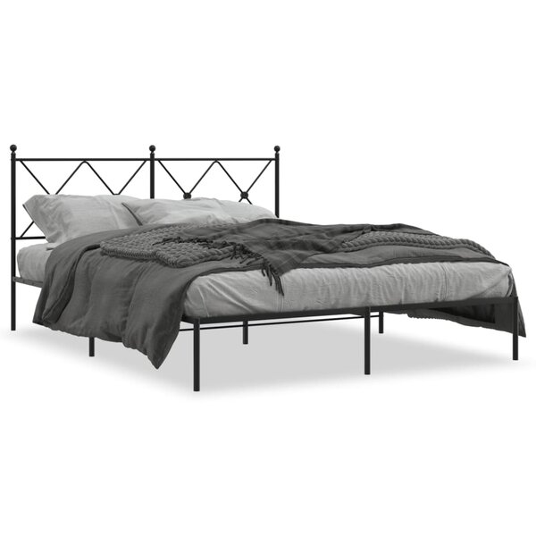 vidaXL Cadre de lit métal sans matelas avec tête de lit noir 150x200cm