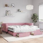 vidaXL Lit de jour avec gigogne et tiroirs rose 100x200 cm velours