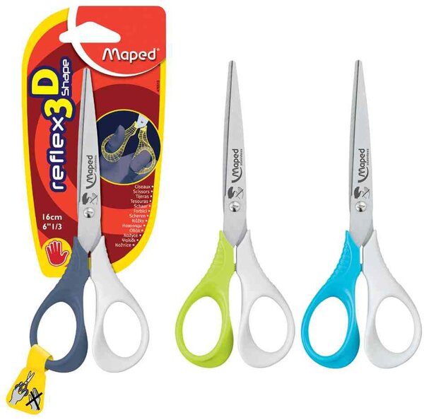 Ciseaux Reflex 3D GAUCHER 160 mm anneaux coloris Aléatoire MAPED