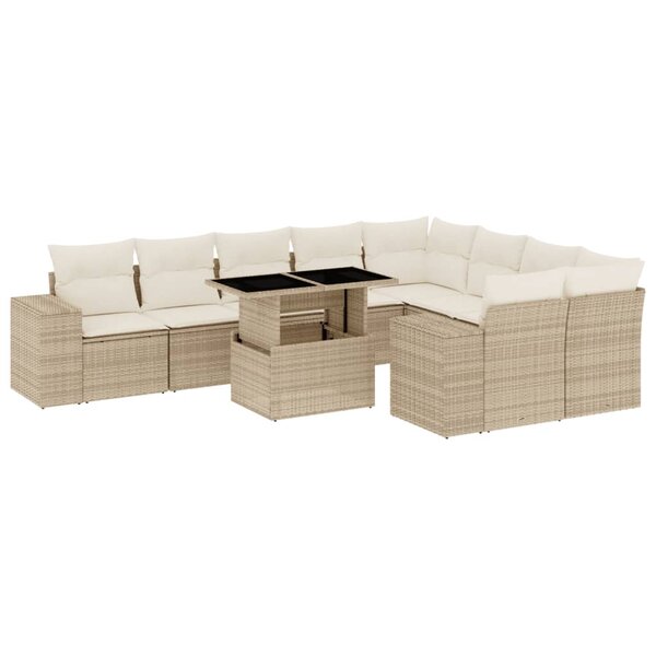 vidaXL Salon de jardin avec coussins 10 Pièces beige résine tressée