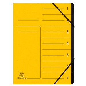Trieur Agrafé Avec Élastiques Intérieur Noir 7 Compartiments - A4 - Jaune - Exacompta