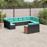 vidaXL Salon de jardin avec coussins 12 Pièces noir résine tressée
