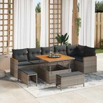 vidaXL Ensemble de canapé de jardin avec coussin 9 Pièces Gris Poly rotin
