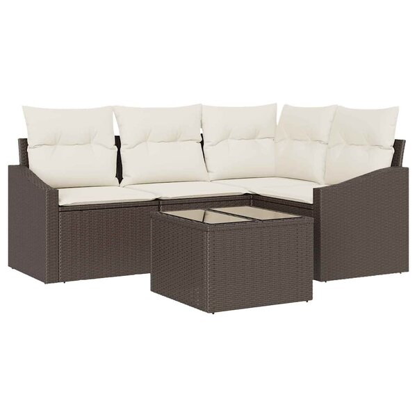 vidaXL Ensemble de canapé de jardin 5 Pièces Marron Poly rotin
