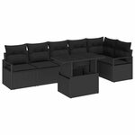 vidaXL Ensemble de canapé de jardin avec stockage 7 Pièces Noir polyrotin