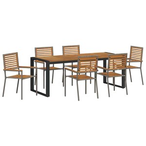 vidaXL Ensemble de salle à manger pour jardin 7 Pièces Gris et marron