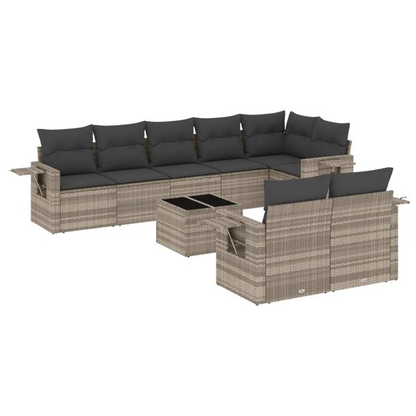 vidaXL Salon de jardin 9 Pièces avec coussins gris clair résine tressée