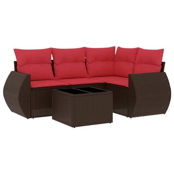 vidaXL Salon de jardin avec coussins 5 Pièces marron résine tressée