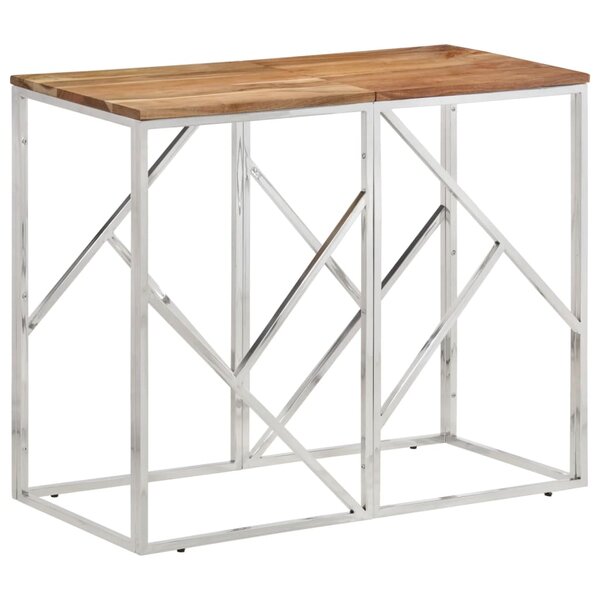 vidaXL Table console argenté acier inoxydable et bois massif d'acacia