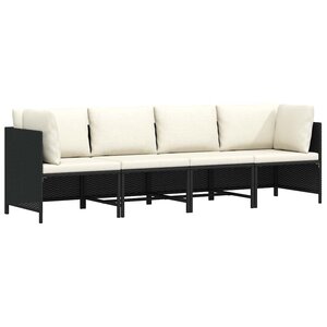 vidaXL Canapé de jardin à 4 places avec coussins Noir Résine tressée