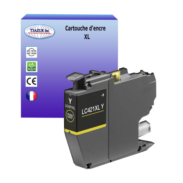 T3AZUR- Cartouche d'encre compatible avec Brother DCP-J1050DW  DCP-J1140DW  MFC-J1010DW  LC421XL Jaune
