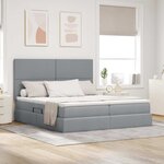 vidaXL Lit de rangement LED avec matelas Gris clair 200 x 200 cm Tissu