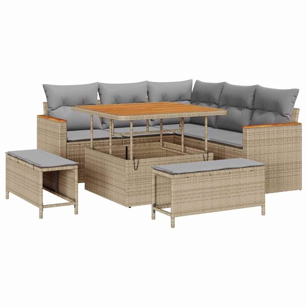 vidaXL Ensemble de canapé de jardin avec coussin Beige Poly rotin