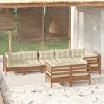 vidaXL Salon de jardin 8 Pièces avec coussins Marron miel Bois de pin