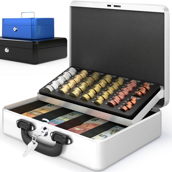 ACROPAQ Caisse à Monnaie Professionnelle 30x25x9cm- Coffret Monnaie Acier- Monnayeur  2 clés  Compartiments à monnaie- Poignée Robuste