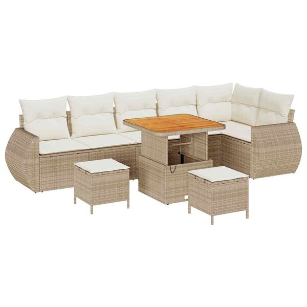 vidaXL Ensemble de canapé de jardin 9 Pièces Beige polyrotin
