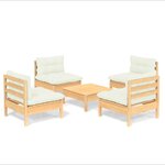 Salon de jardin meuble d'extérieur ensemble de mobilier 5 pièces avec coussins crème bois de pin 02_0016369