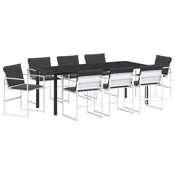 vidaXL Ensemble de Salle à Manger de Jardin 9 Pièces avec Coussins Blanc Textilène et Acier