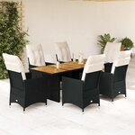 vidaXL Ensemble à manger de jardin coussins 7 Pièces noir résine tressée