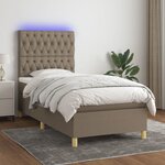 vidaXL Sommier à lattes de lit et matelas et LED Taupe 90x200 cm Tissu
