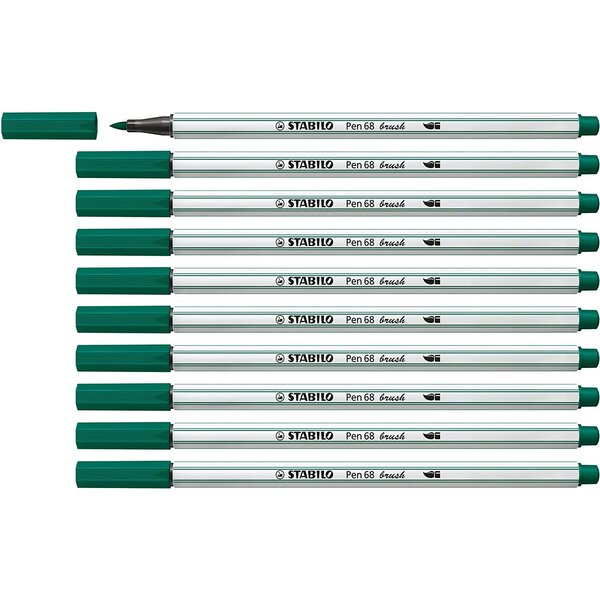 Feutre Pen 68 brush Pointe Pinceau Vert pin x 10 STABILO
