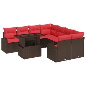 vidaXL Ensemble de canapé de jardin 9 Pièces Marron 100 x 55 x 73 cm