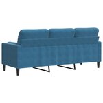 vidaXL Canapé 3 places avec oreillers décoratifs bleu 180 cm velours