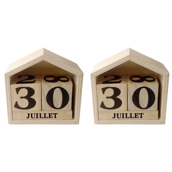 2 calendriers perpétuels en bois maisonnette 7 x 8 x 3 4 cm