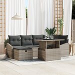 vidaXL Ensemble de Canapés de Jardin 7 Pièces avec Coussins Gris en Rattan Poly