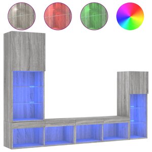 vidaXL Unités murales TV avec LED 4 Pièces gris sonoma bois d'ingénierie