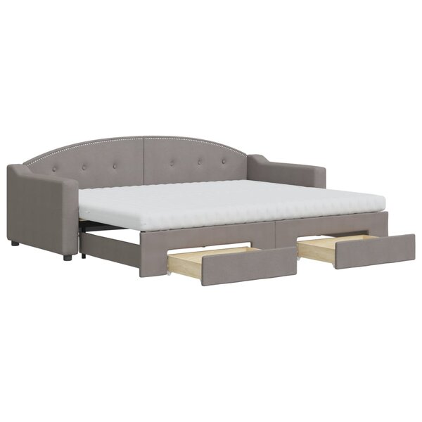 vidaXL Lit de jour avec gigogne et tiroirs taupe 80x200 cm tissu