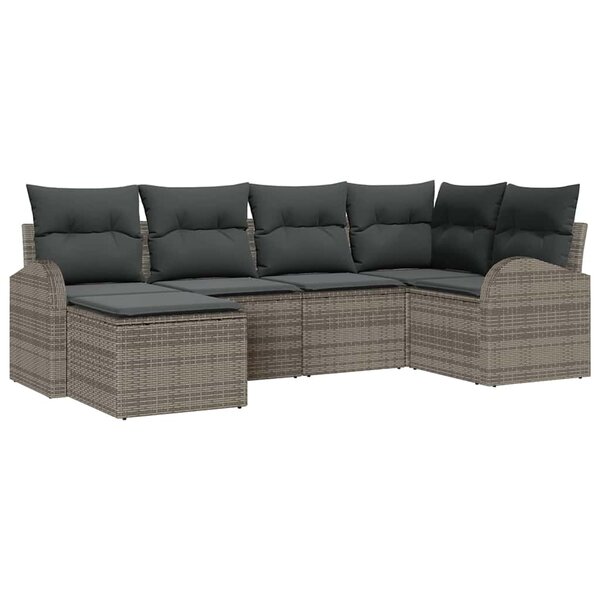 vidaXL Ensemble de canapé de jardin avec coussin 6 Pièces Gris Poly rotin