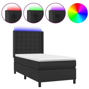 vidaXL Sommier à lattes de lit matelas LED Noir 90x200 cm Similicuir